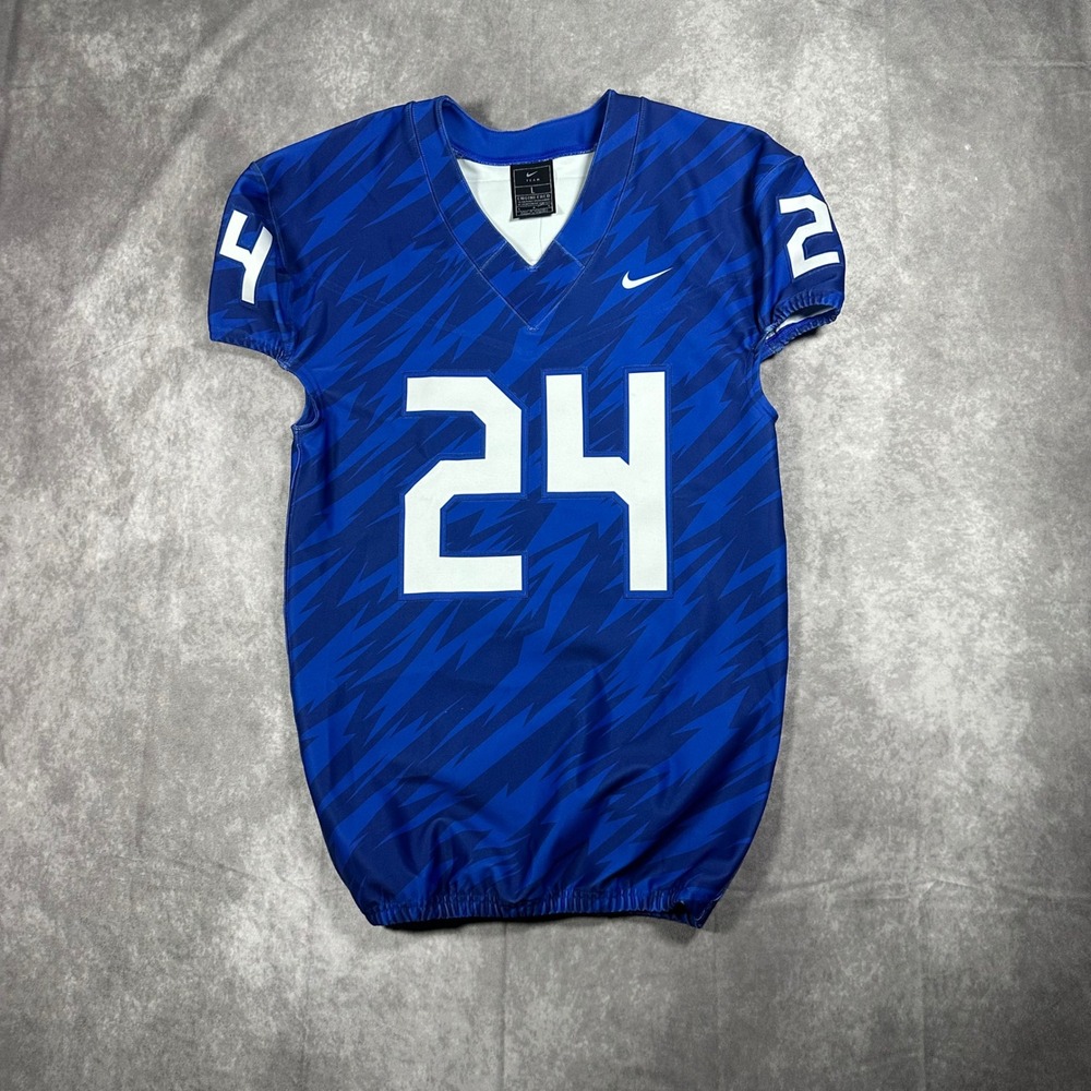 Nike Team Tigers Football Jersey Mens Large Blue Lightning Pattern Number 24 NWT